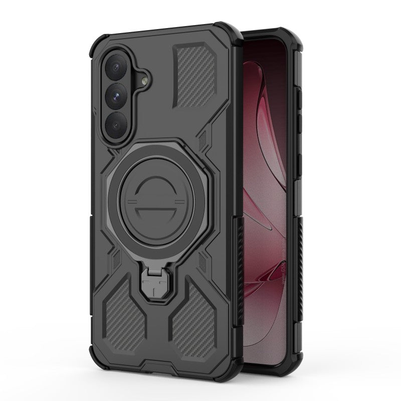 For Samsung Galaxy A26 5G Case Kickstand with 2Pcs Screen Film WANLONFENG KJ Series PC TPU Phone Cover (Big Lens Hole)