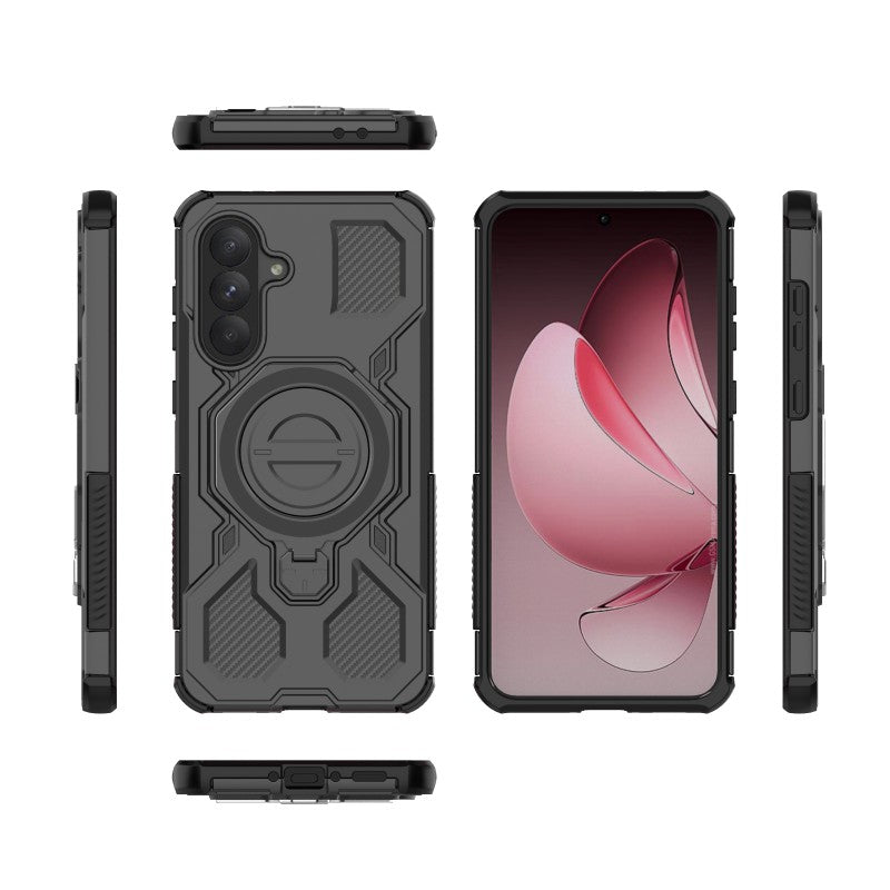 For Samsung Galaxy A26 5G Case Kickstand with 2Pcs Screen Film WANLONFENG KJ Series PC TPU Phone Cover (Big Lens Hole)