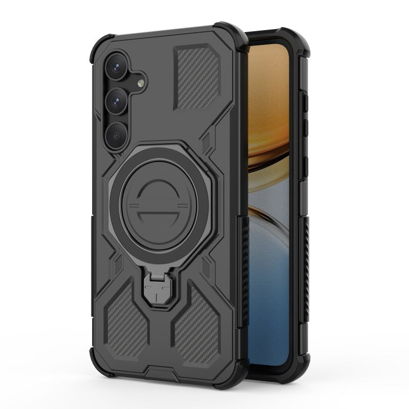 For Samsung Galaxy A55 5G Case Kickstand with 2Pcs Screen Film WANLONFENG KJ Series PC TPU Phone Cover (Big Lens Hole)