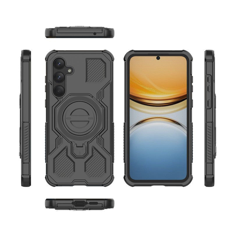 For Samsung Galaxy A55 5G Case Kickstand with 2Pcs Screen Film WANLONFENG KJ Series PC TPU Phone Cover (Big Lens Hole)