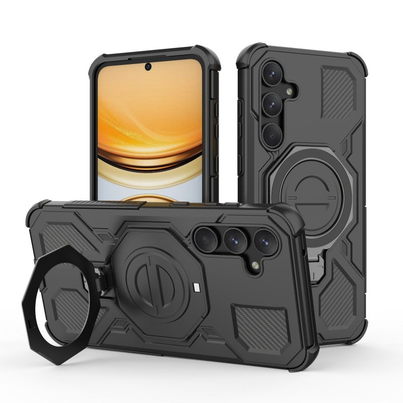 For Samsung Galaxy A55 5G Case Kickstand with 2Pcs Screen Film WANLONFENG KJ Series PC TPU Phone Cover (Big Lens Hole)