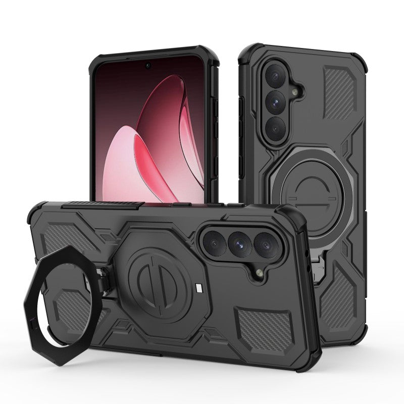 For Samsung Galaxy A56 5G Case Kickstand with 2Pcs Screen Film WANLONFENG KJ Series PC TPU Phone Cover (Big Lens Hole)