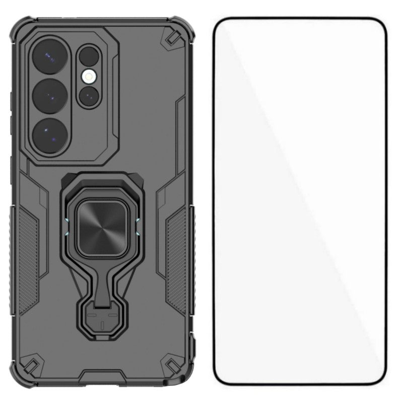 For Samsung Galaxy S26 Ultra Phone Case WANLONFENG PC TPU Back Cover Kickstand with Tempered Glass