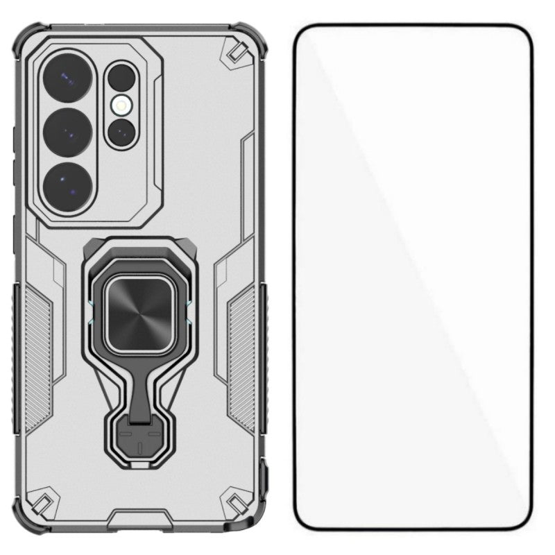 For Samsung Galaxy S26 Ultra Phone Case WANLONFENG PC TPU Back Cover Kickstand with Tempered Glass