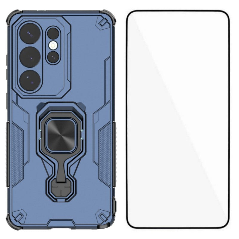 For Samsung Galaxy S26 Ultra Phone Case WANLONFENG PC TPU Back Cover Kickstand with Tempered Glass