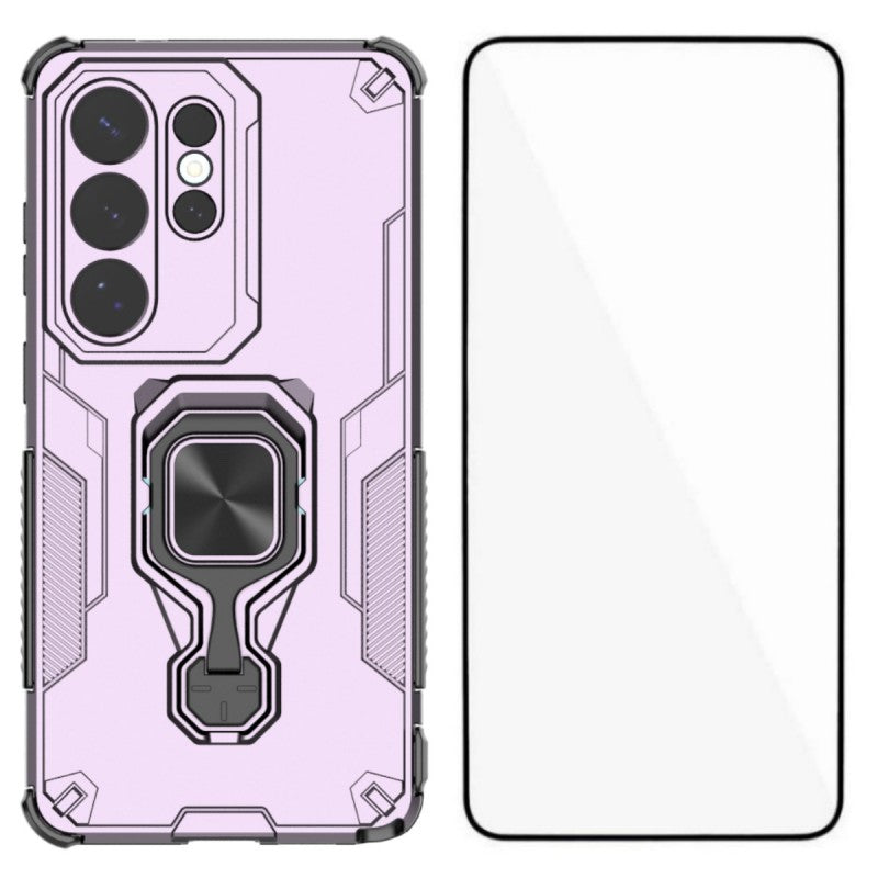 For Samsung Galaxy S26 Ultra Phone Case WANLONFENG PC TPU Back Cover Kickstand with Tempered Glass