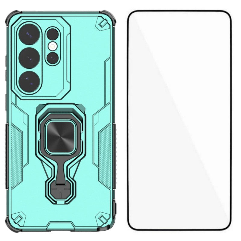 Coque pour Samsung Galaxy S26 Ultra WANLONFENG en polycarbonate et TPU avec support et verre trempé