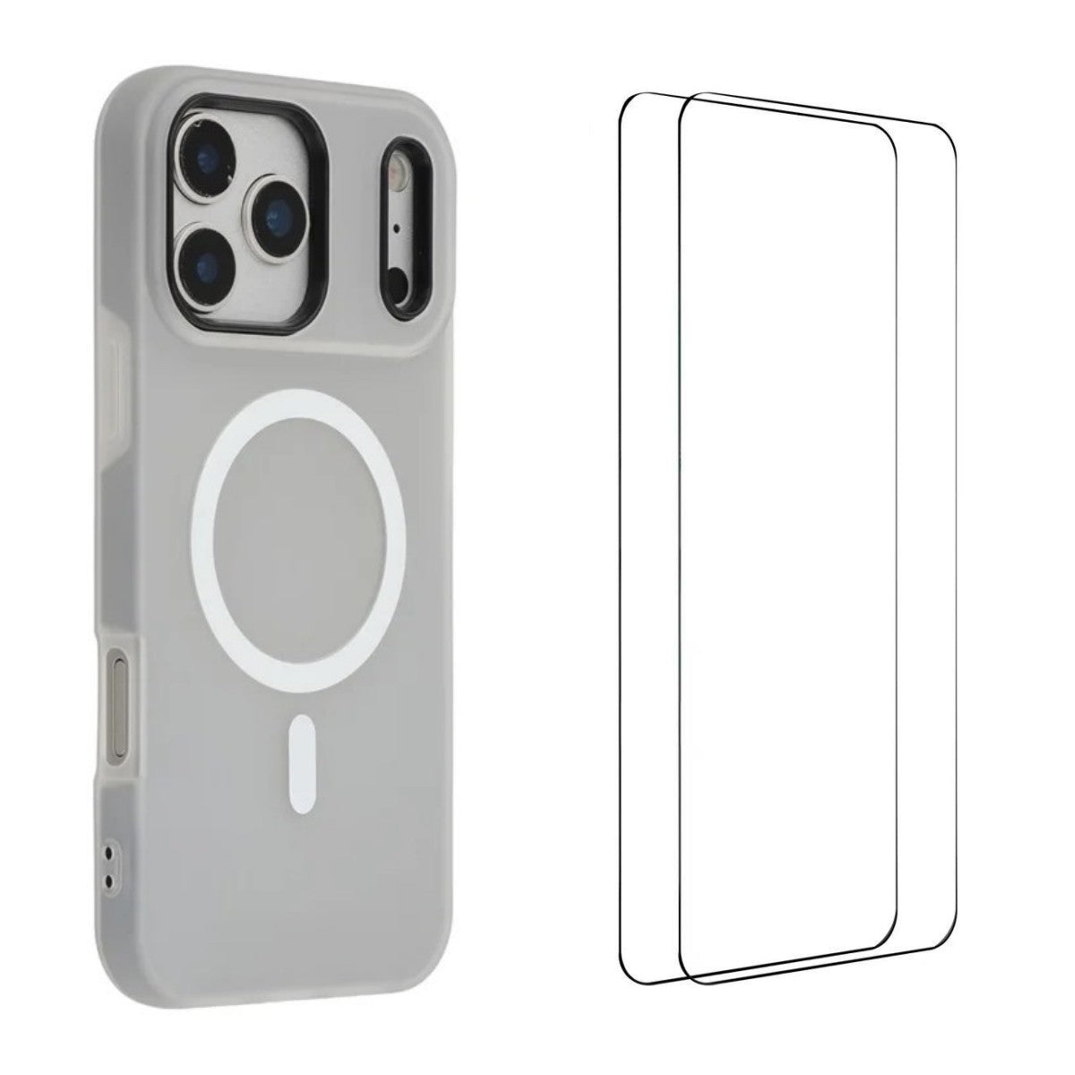 Coque magnétique WANLONFENG série ML pour iPhone 17 Pro, en polycarbonate et TPU mat, avec découpes larges et 2 films de protection d'écran.