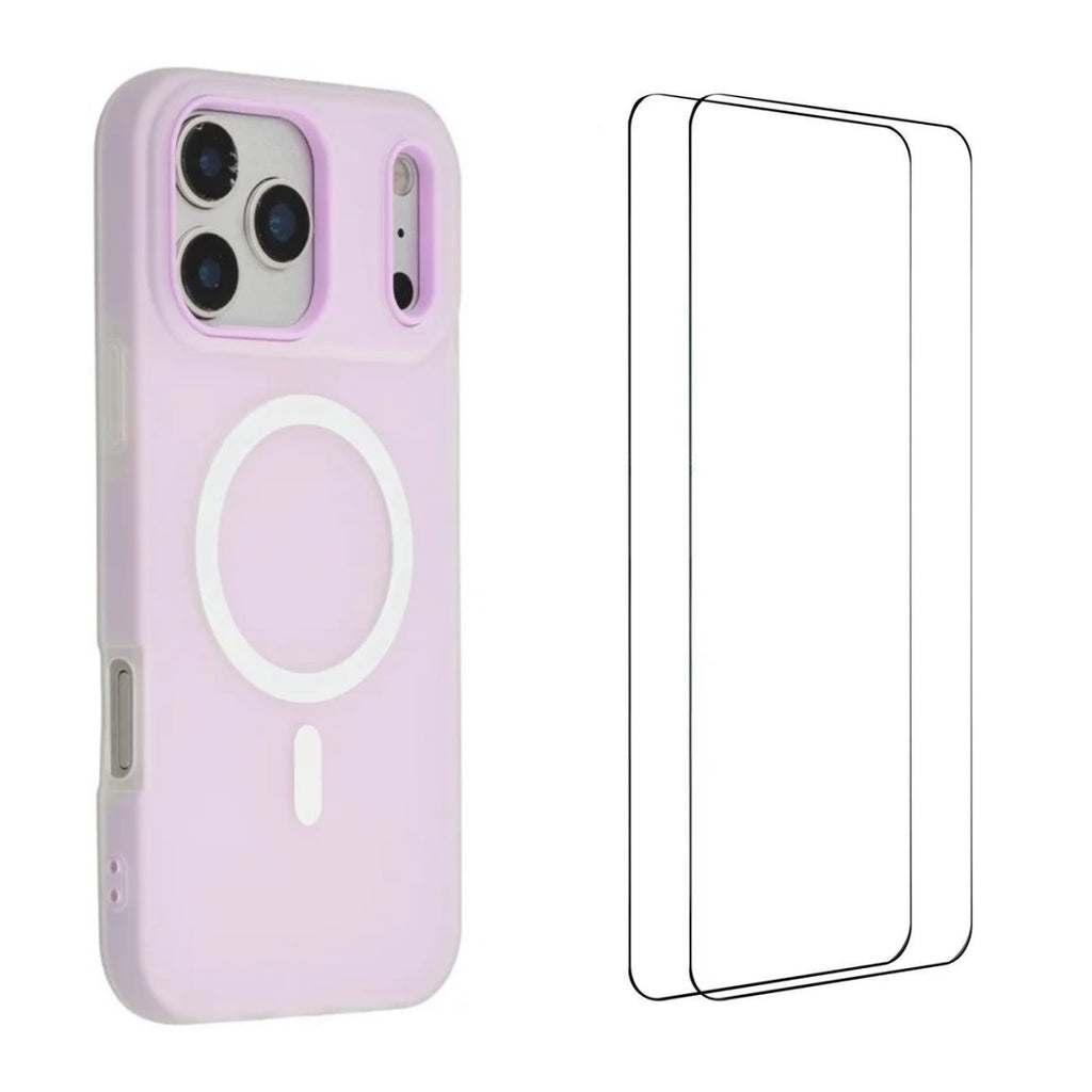 Coque magnétique WANLONFENG série ML pour iPhone 17 Pro, en polycarbonate et TPU mat, avec découpes larges et 2 films de protection d'écran.