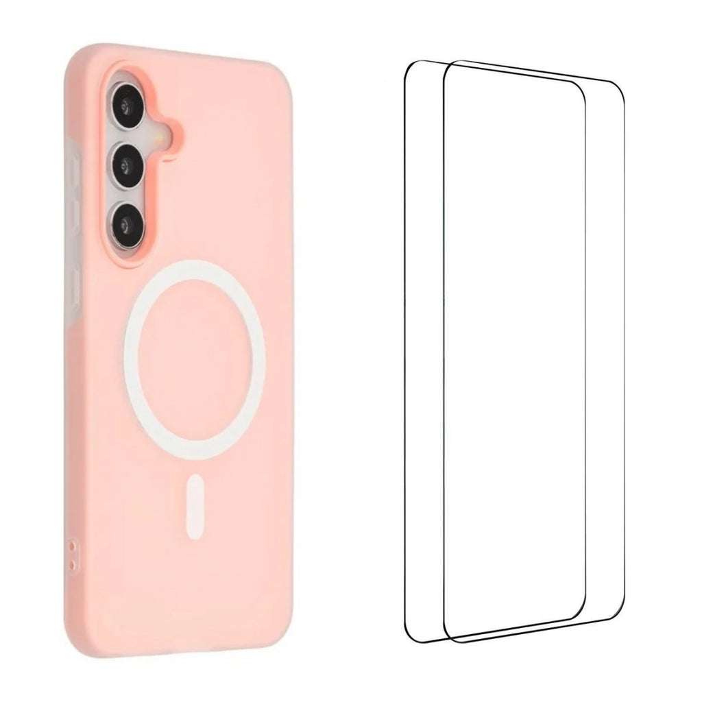 Funda magnética WANLONFENG ML Series para Samsung Galaxy S25, de PC y TPU mate, con recortes grandes y 2 protectores de pantalla.