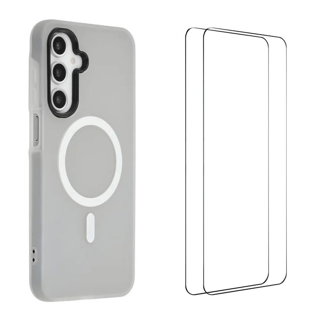 For Samsung Galaxy A35 5G Magnetic Case WANLONFENG ML Series Matte PC TPU Phone Cover Large Cutouts with 2Pcs Screen Film