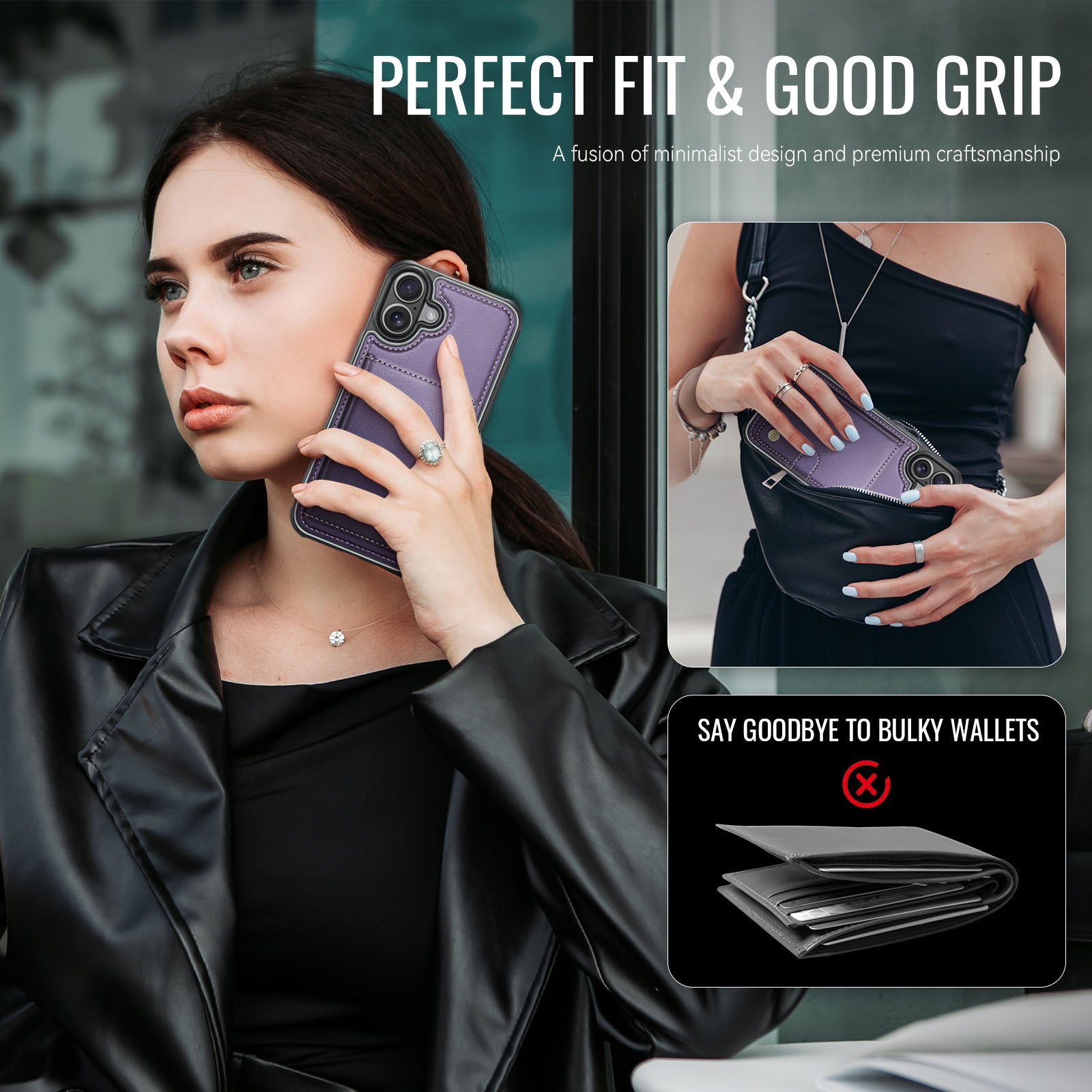 Étui JEEHOOD J09 pour iPhone 17 avec protection RFID, porte-cartes et coque arrière en cuir compatible MagSafe.