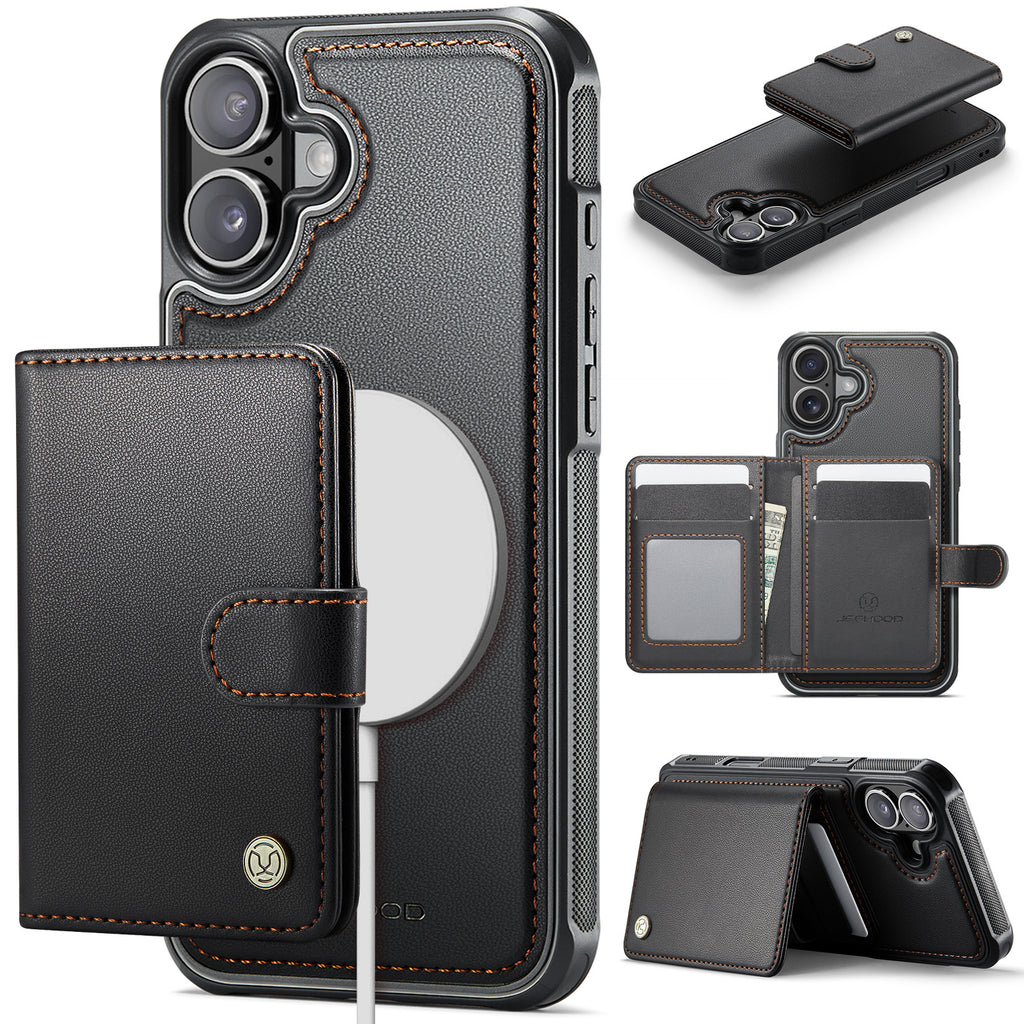 For iPhone 17 Case JEEHOOD J09 RFID Blocking Card Holder Leather Back Phone Cover Compatible with MagSafe