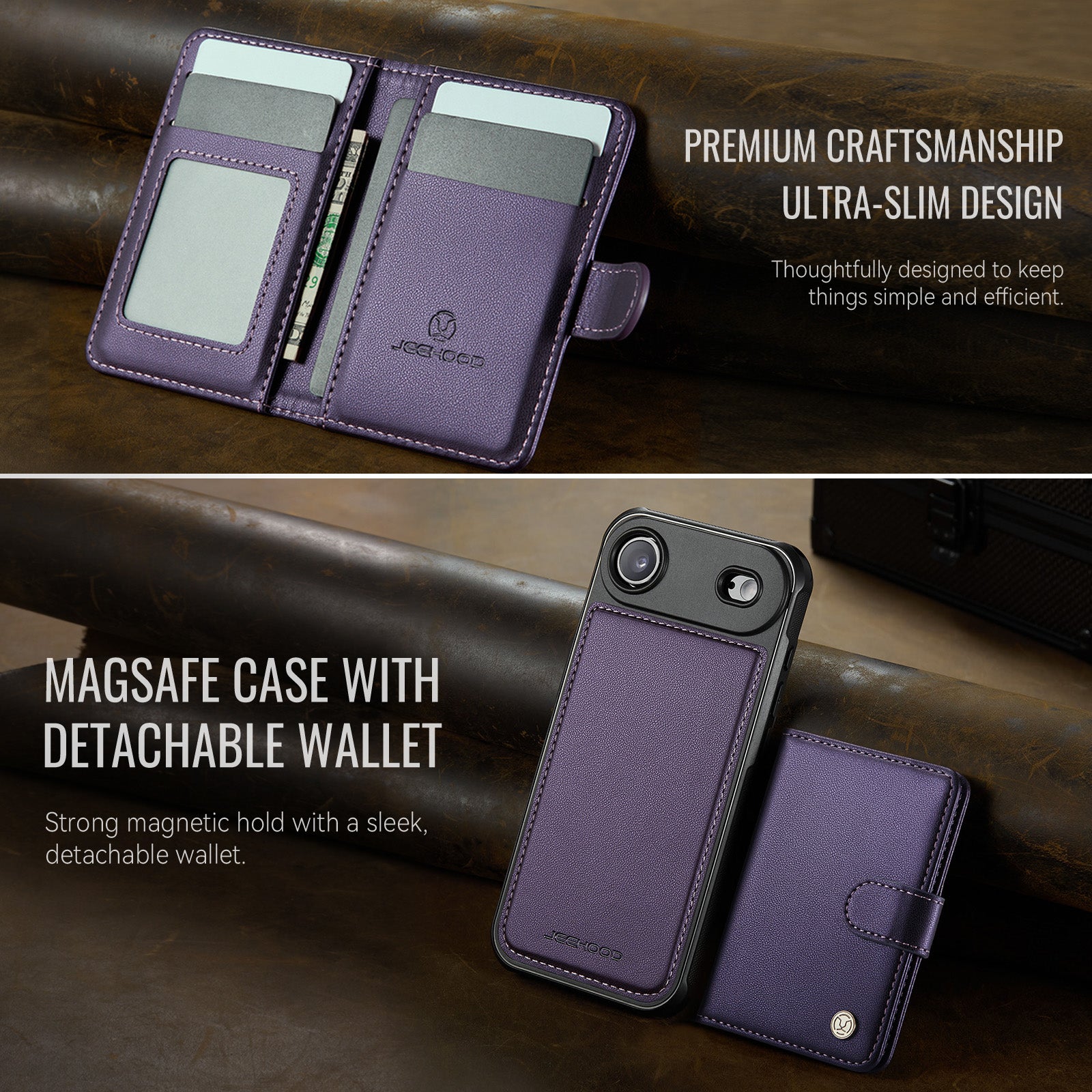 For iPhone Air Case JEEHOOD J09 RFID Blocking Card Holder Leather Back Phone Cover Compatible with MagSafe