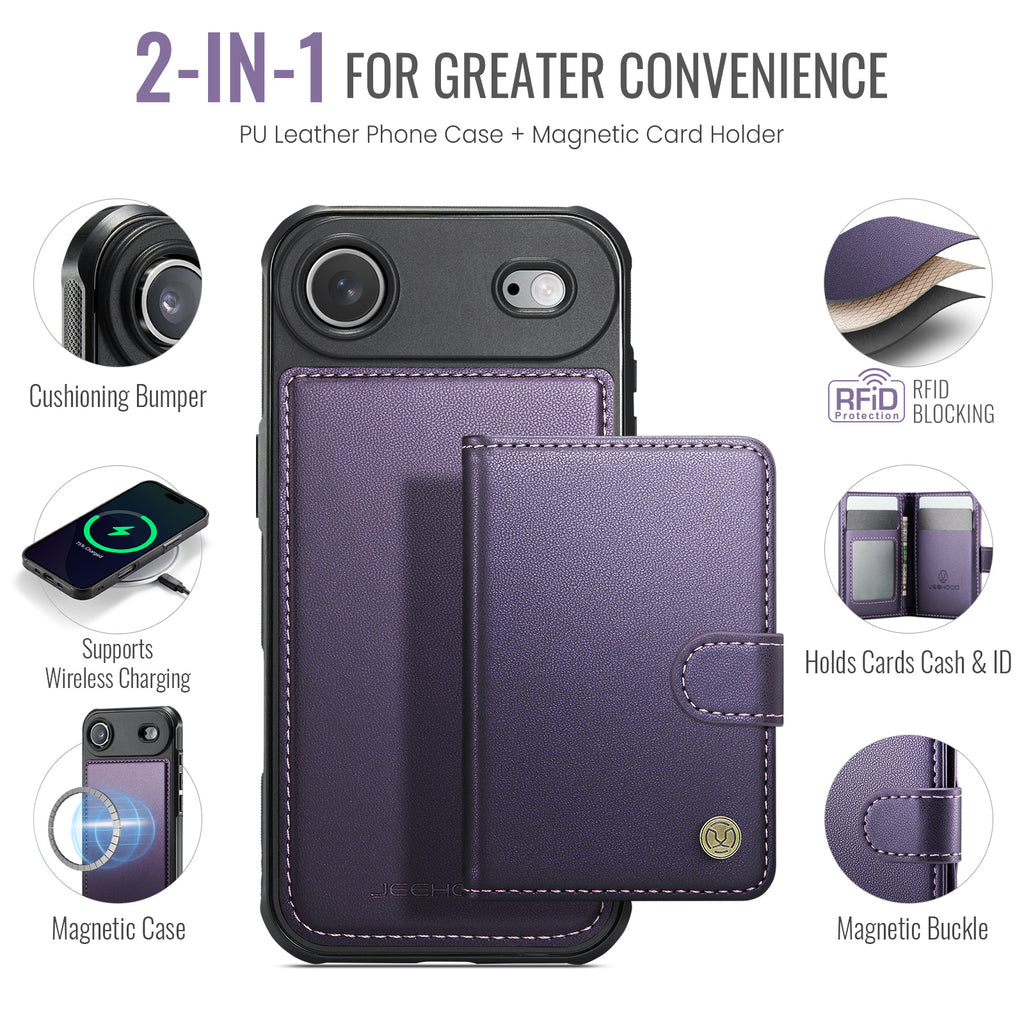For iPhone Air Case JEEHOOD J09 RFID Blocking Card Holder Leather Back Phone Cover Compatible with MagSafe