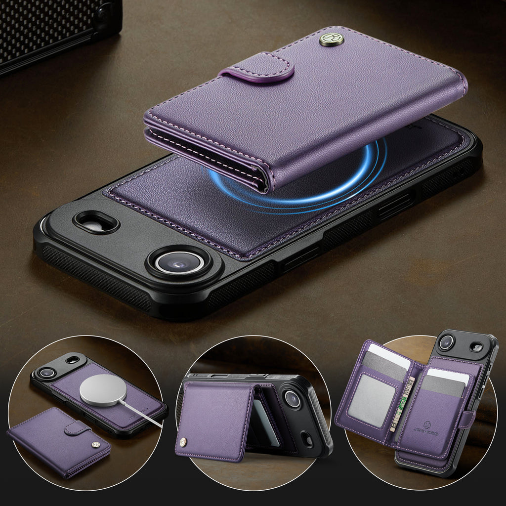 For iPhone Air Case JEEHOOD J09 RFID Blocking Card Holder Leather Back Phone Cover Compatible with MagSafe