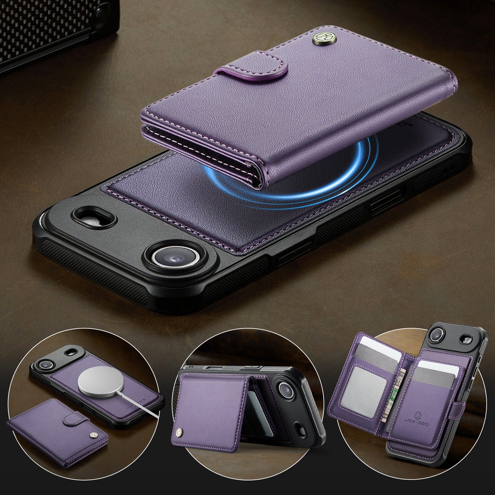 For iPhone Air Case JEEHOOD J09 RFID Blocking Card Holder Leather Back Phone Cover Compatible with MagSafe