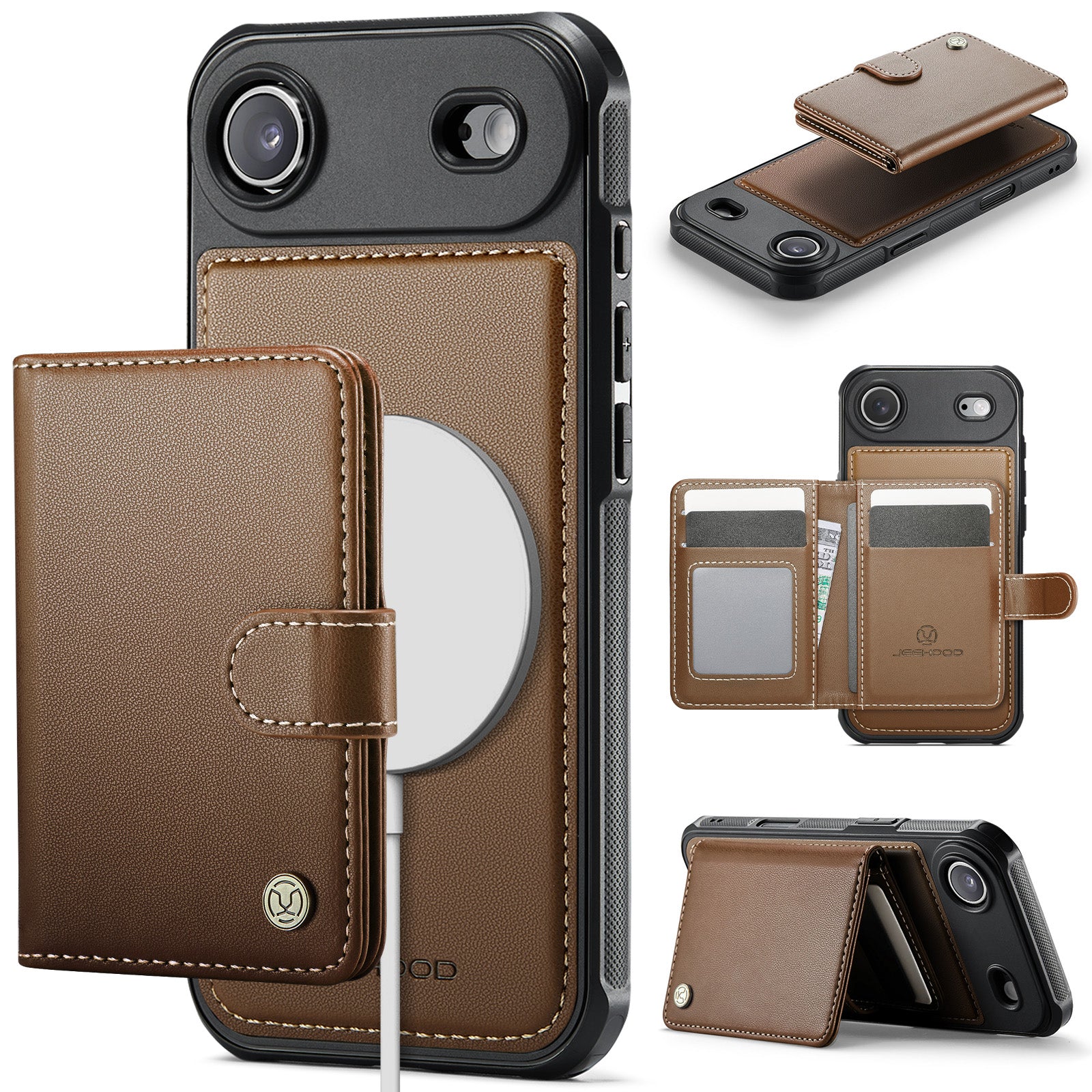 For iPhone Air Case JEEHOOD J09 RFID Blocking Card Holder Leather Back Phone Cover Compatible with MagSafe