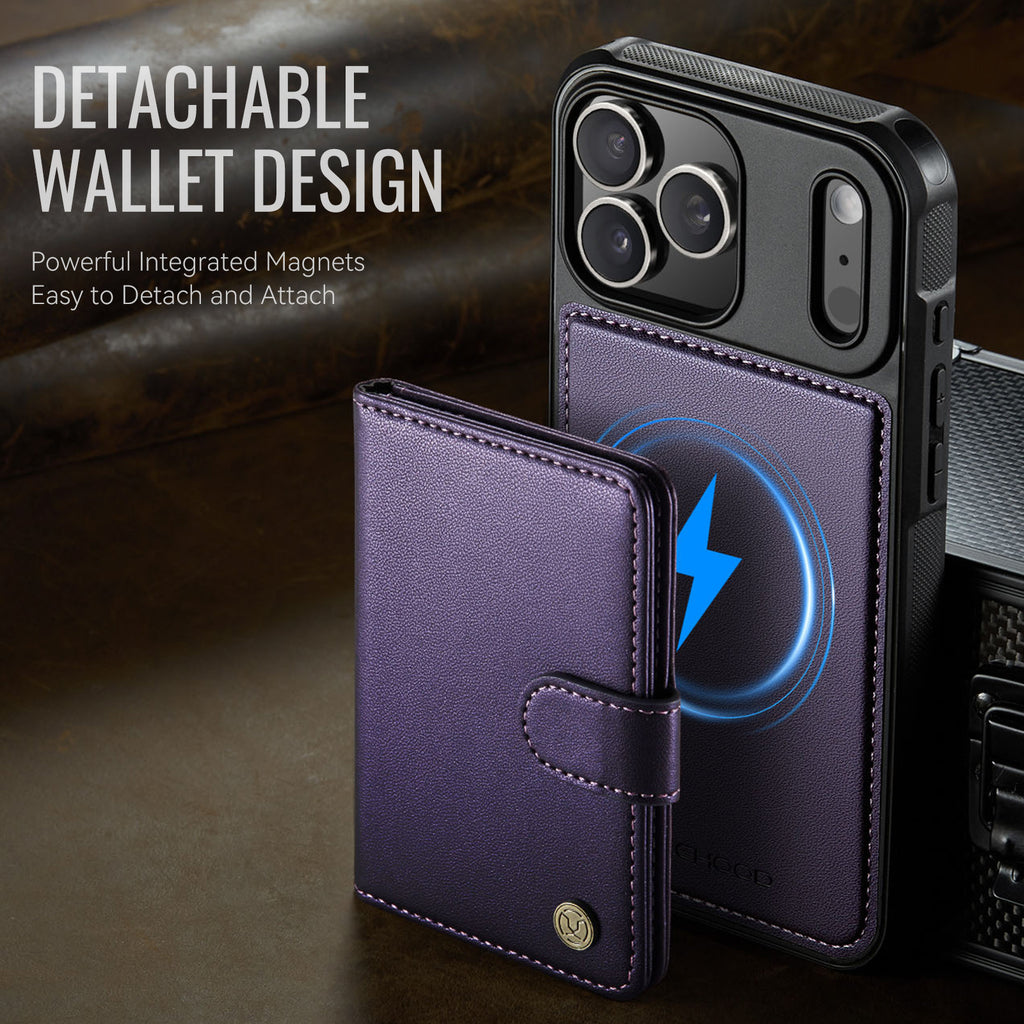 For iPhone 17 Pro Max Case JEEHOOD J09 RFID Blocking Card Holder Leather Back Phone Cover Compatible with MagSafe