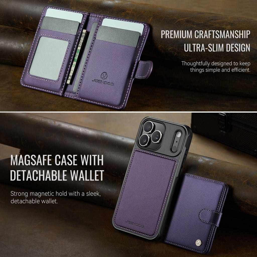 For iPhone 17 Pro Max Case JEEHOOD J09 RFID Blocking Card Holder Leather Back Phone Cover Compatible with MagSafe