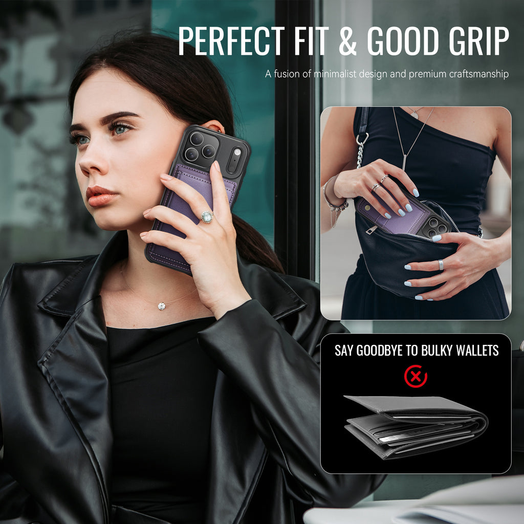 For iPhone 17 Pro Max Case JEEHOOD J09 RFID Blocking Card Holder Leather Back Phone Cover Compatible with MagSafe