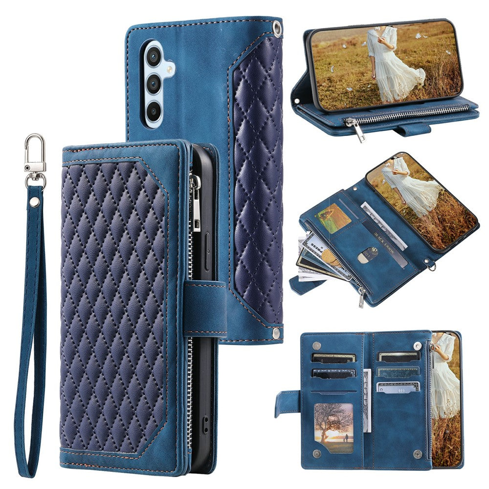 For Samsung Galaxy S26  /  S26 Pro Wallet Case Rhombus Stitching Line PU Leather Phone Cover with Wrist Strap