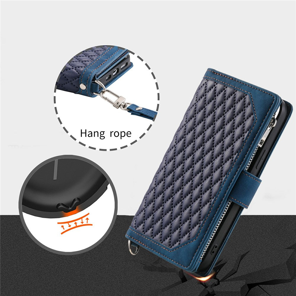 For Samsung Galaxy S26  /  S26 Pro Wallet Case Rhombus Stitching Line PU Leather Phone Cover with Wrist Strap