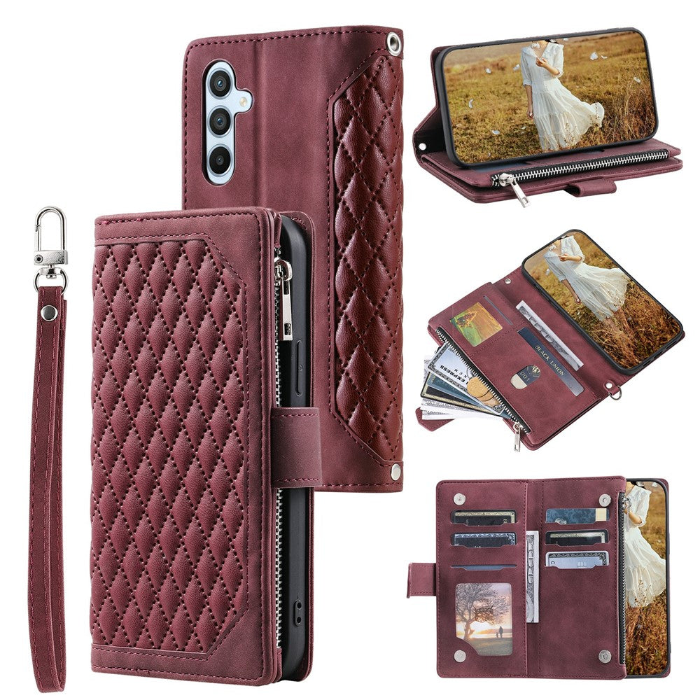 For Samsung Galaxy S26  /  S26 Pro Wallet Case Rhombus Stitching Line PU Leather Phone Cover with Wrist Strap