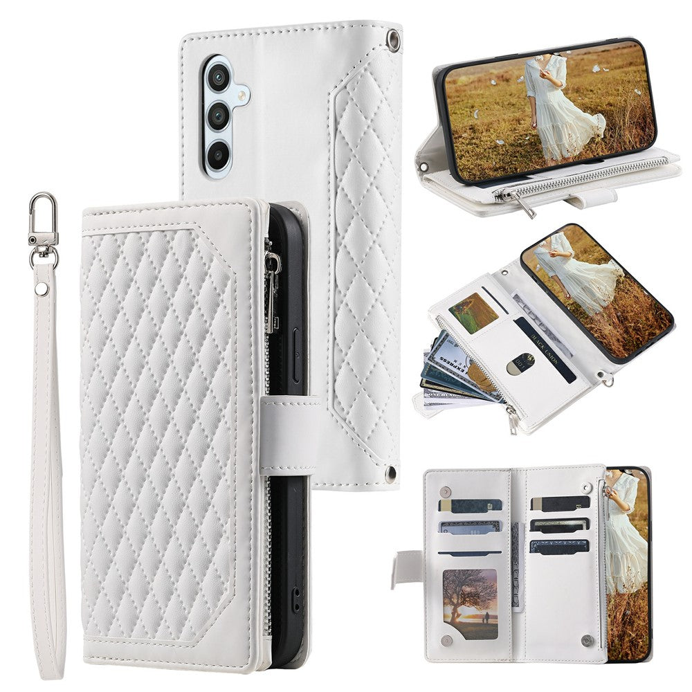 For Samsung Galaxy S26  /  S26 Pro Wallet Case Rhombus Stitching Line PU Leather Phone Cover with Wrist Strap