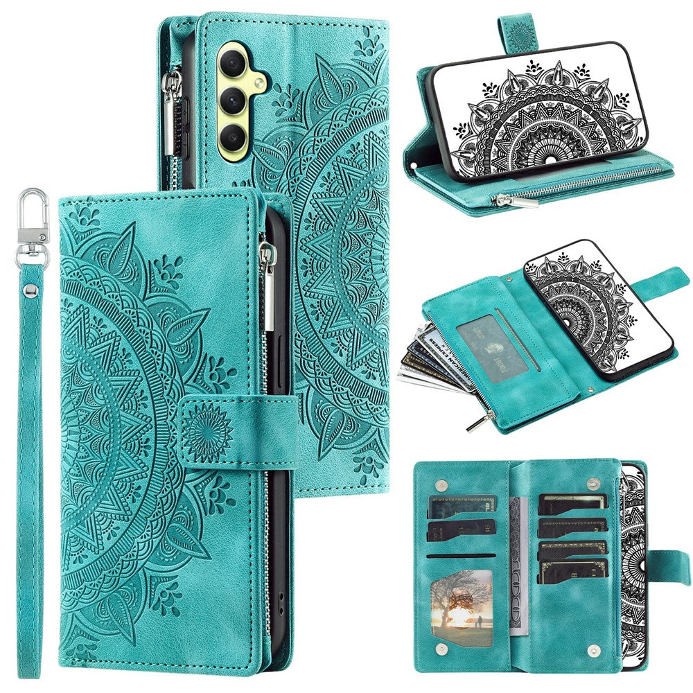 For Samsung Galaxy S26  /  S26 Pro Wallet Case Mandala Flower Pattern PU Leather Phone Cover with Wrist Strap