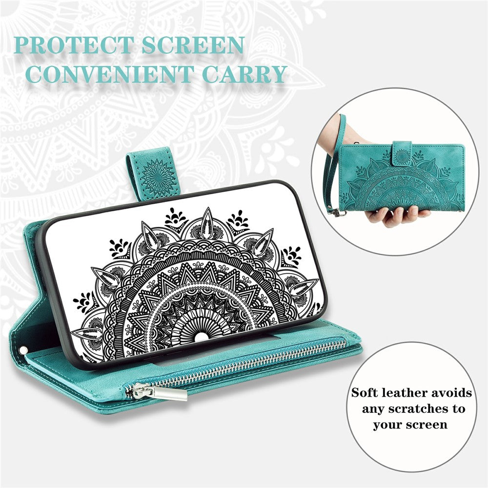 For Samsung Galaxy S26  /  S26 Pro Wallet Case Mandala Flower Pattern PU Leather Phone Cover with Wrist Strap
