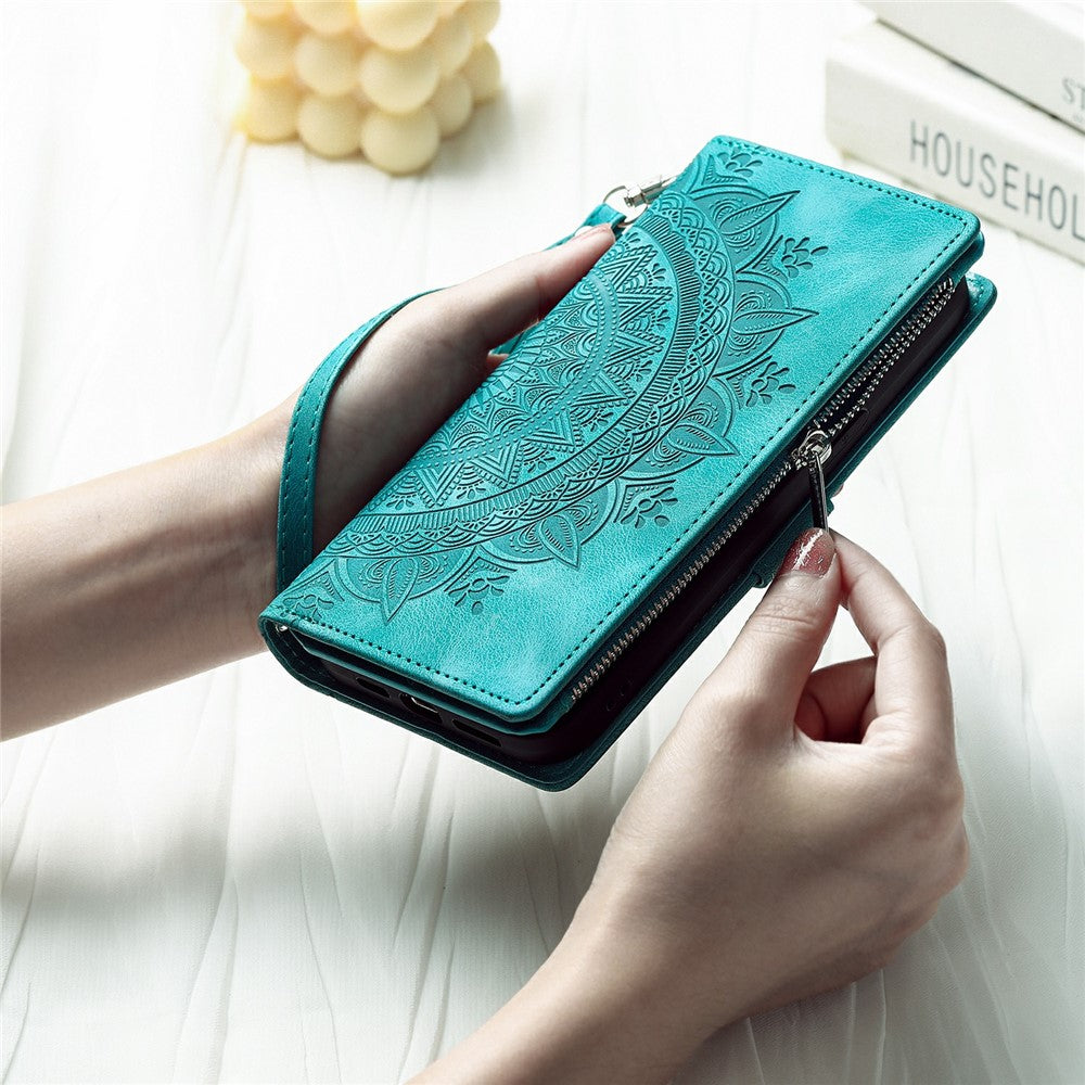 For Samsung Galaxy S26  /  S26 Pro Wallet Case Mandala Flower Pattern PU Leather Phone Cover with Wrist Strap
