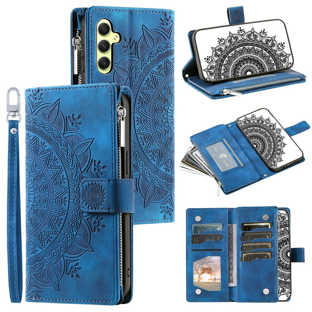 For Samsung Galaxy S26  /  S26 Pro Wallet Case Mandala Flower Pattern PU Leather Phone Cover with Wrist Strap