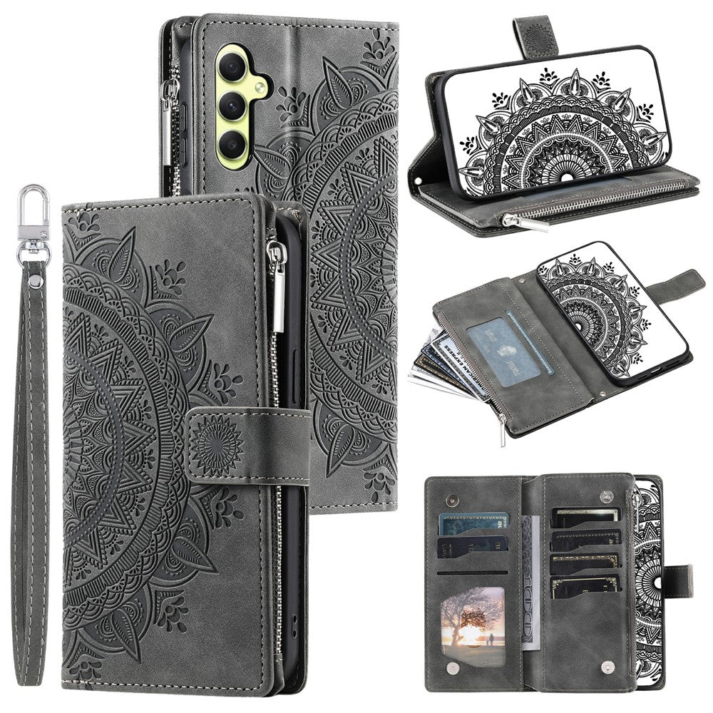 Funda tipo cartera para Samsung Galaxy S26 / S26 Pro con diseño de mandala floral, de piel sintética, con correa de muñeca. 