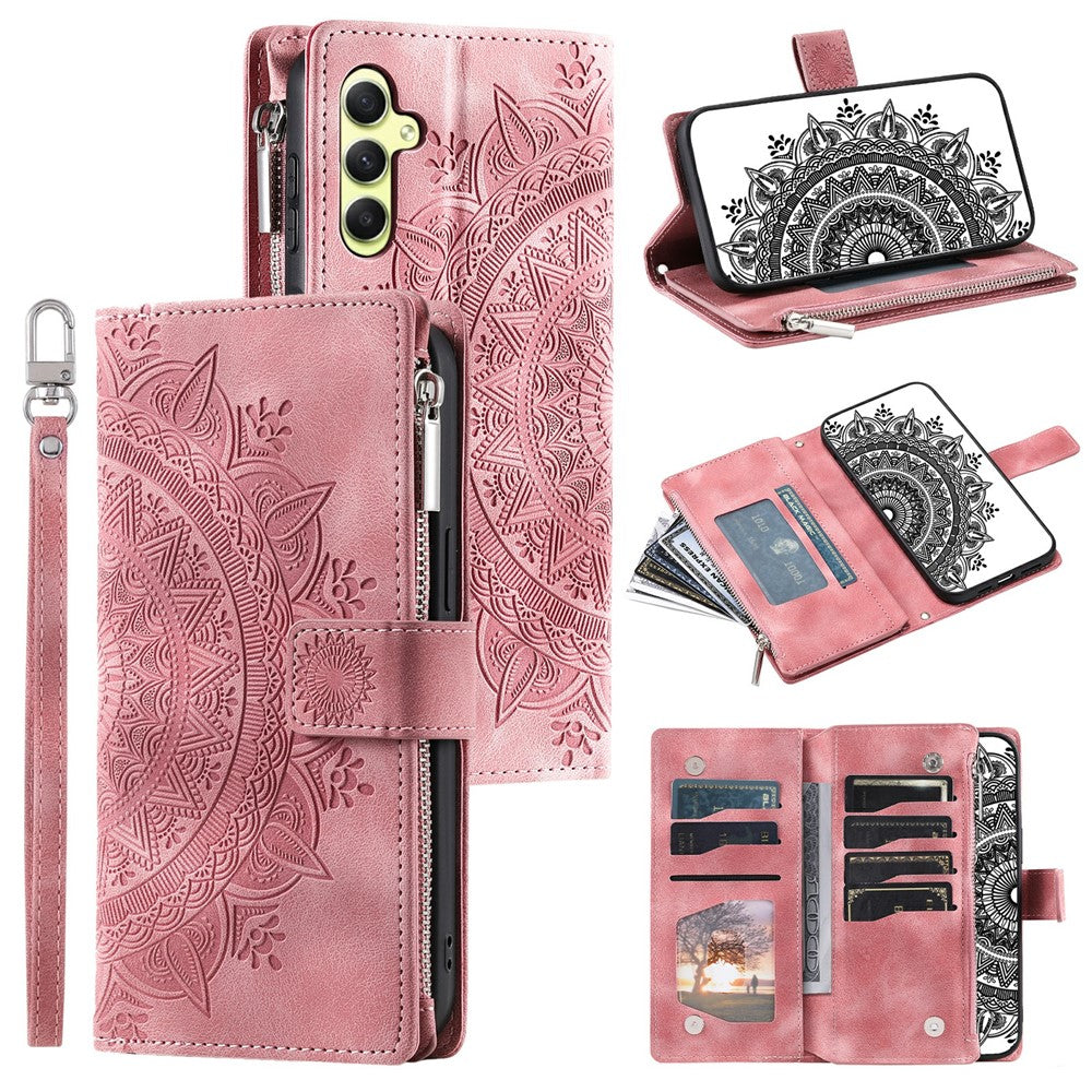 For Samsung Galaxy S26  /  S26 Pro Wallet Case Mandala Flower Pattern PU Leather Phone Cover with Wrist Strap