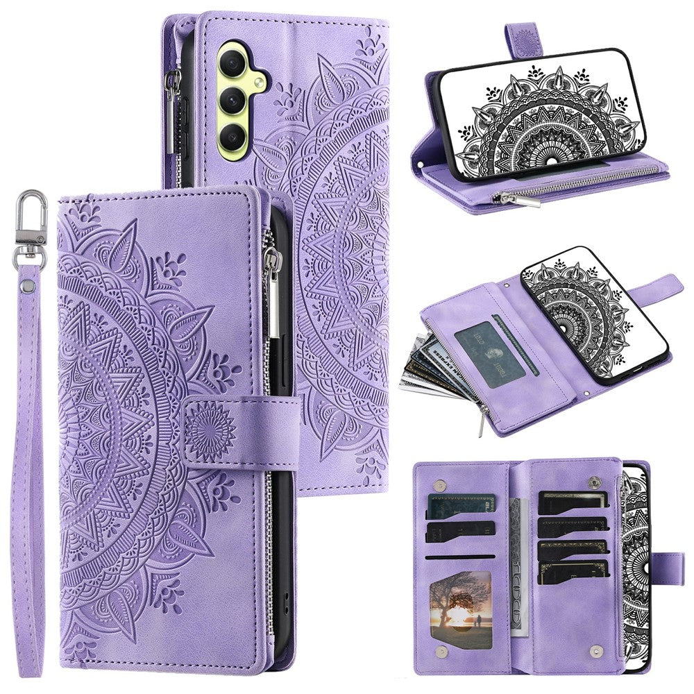 For Samsung Galaxy S26  /  S26 Pro Wallet Case Mandala Flower Pattern PU Leather Phone Cover with Wrist Strap