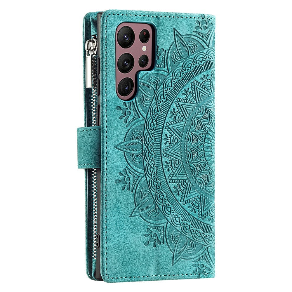For Samsung Galaxy S26 Ultra Wallet Case Mandala Flower Pattern PU Leather Phone Cover with Wrist Strap