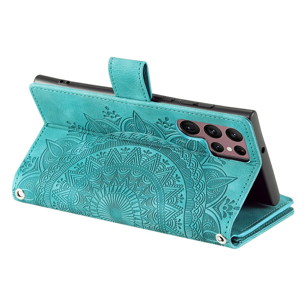 For Samsung Galaxy S26 Ultra Wallet Case Mandala Flower Pattern PU Leather Phone Cover with Wrist Strap