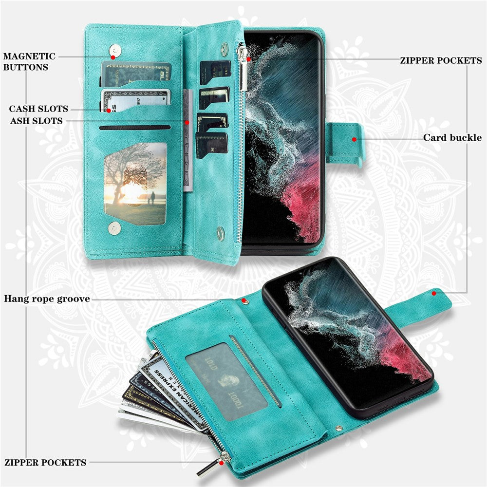 For Samsung Galaxy S26 Ultra Wallet Case Mandala Flower Pattern PU Leather Phone Cover with Wrist Strap