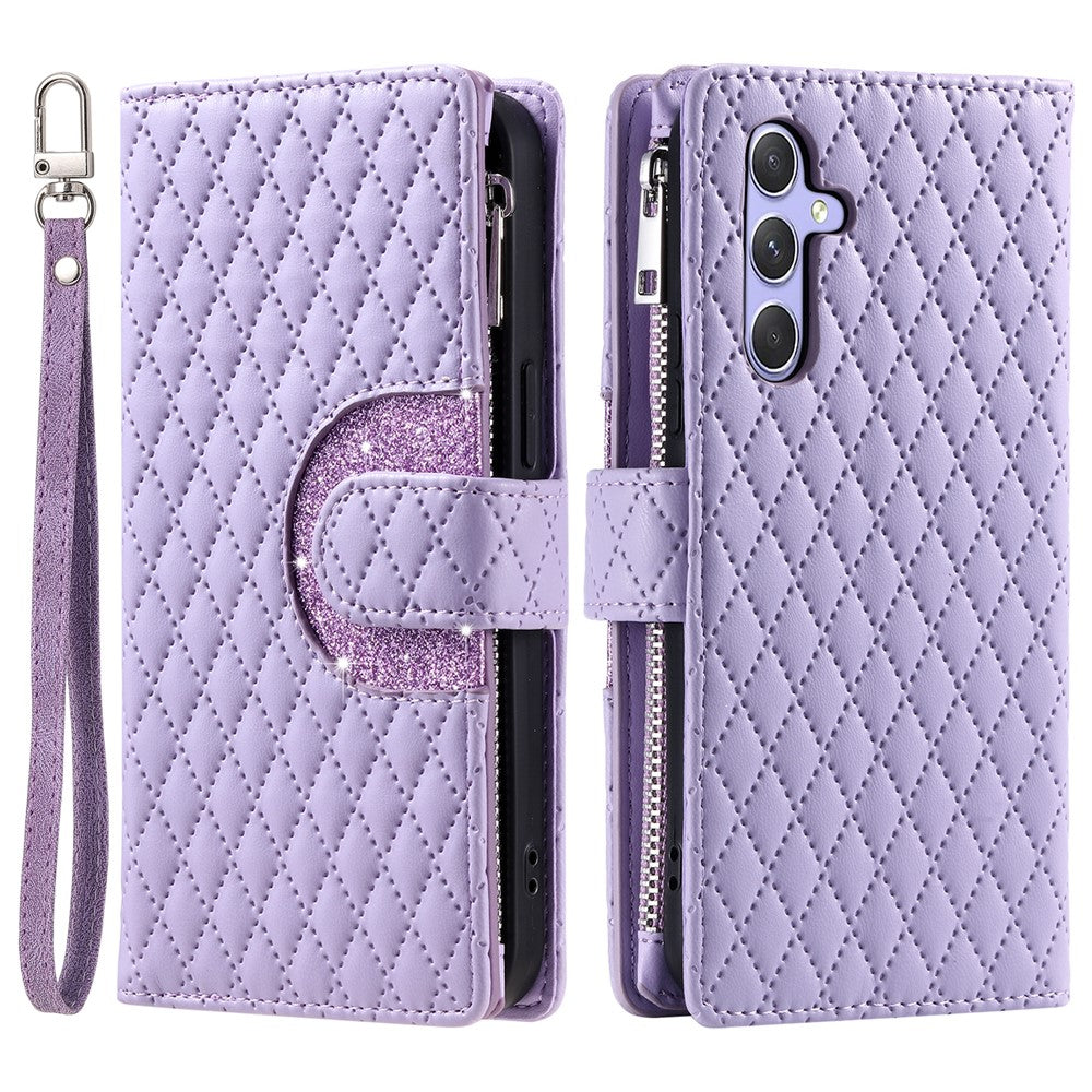 For Samsung Galaxy S26  /  S26 Pro Case Zipper Pocket Glitter Leather Phone Cover with Wrist Strap