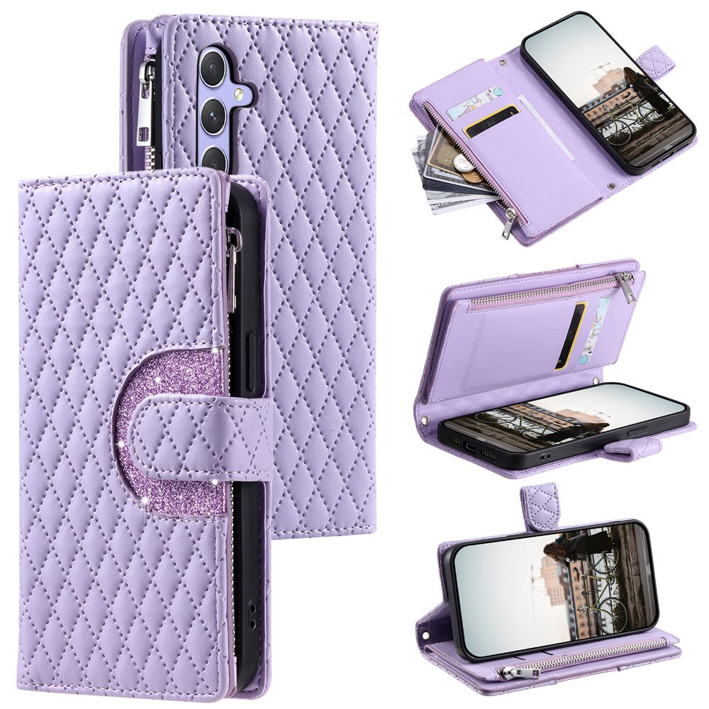 For Samsung Galaxy S26  /  S26 Pro Case Zipper Pocket Glitter Leather Phone Cover with Wrist Strap