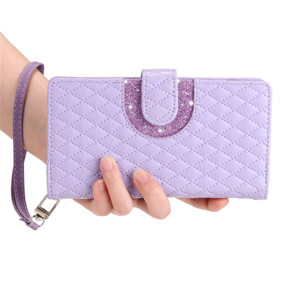 For Samsung Galaxy S26  /  S26 Pro Case Zipper Pocket Glitter Leather Phone Cover with Wrist Strap
