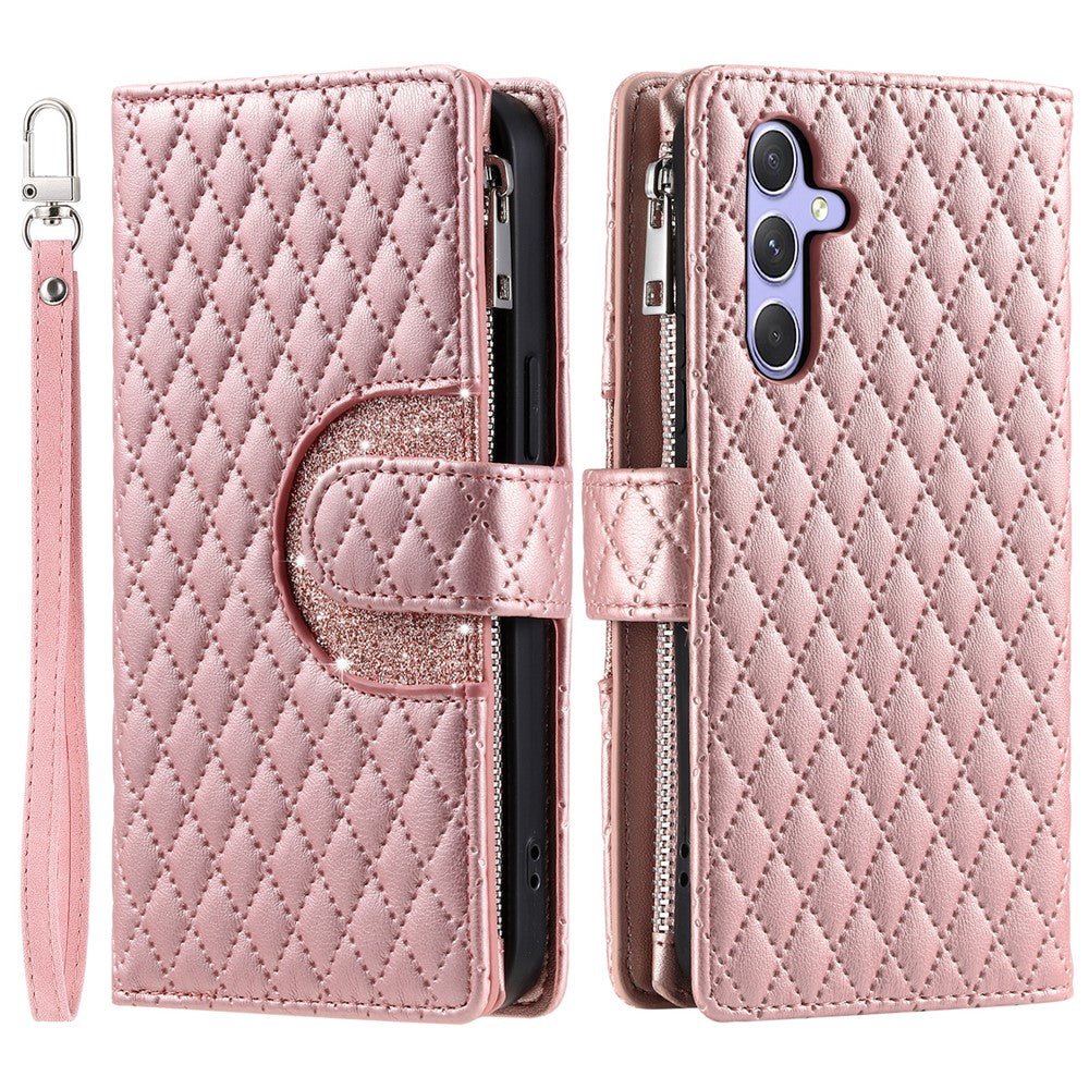 For Samsung Galaxy S26  /  S26 Pro Case Zipper Pocket Glitter Leather Phone Cover with Wrist Strap