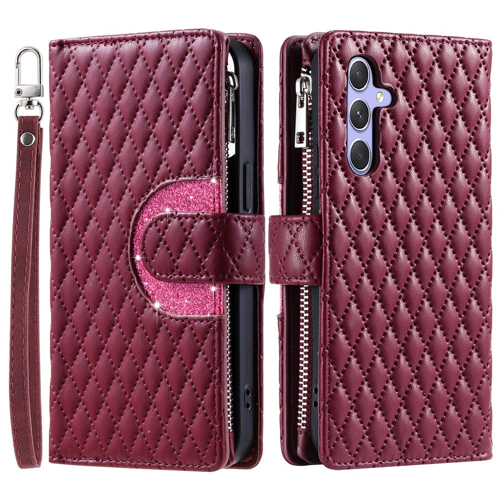 For Samsung Galaxy S26  /  S26 Pro Case Zipper Pocket Glitter Leather Phone Cover with Wrist Strap