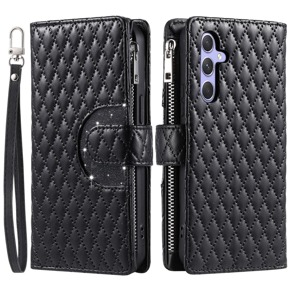 For Samsung Galaxy S26  /  S26 Pro Case Zipper Pocket Glitter Leather Phone Cover with Wrist Strap