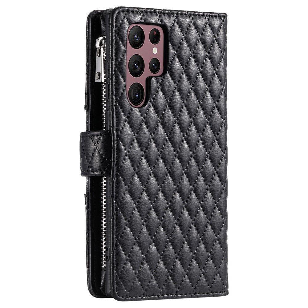 For Samsung Galaxy S26 Ultra Case Zipper Pocket Glitter Leather Phone Cover with Wrist Strap