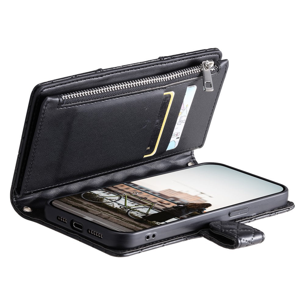 For Samsung Galaxy S26 Ultra Case Zipper Pocket Glitter Leather Phone Cover with Wrist Strap