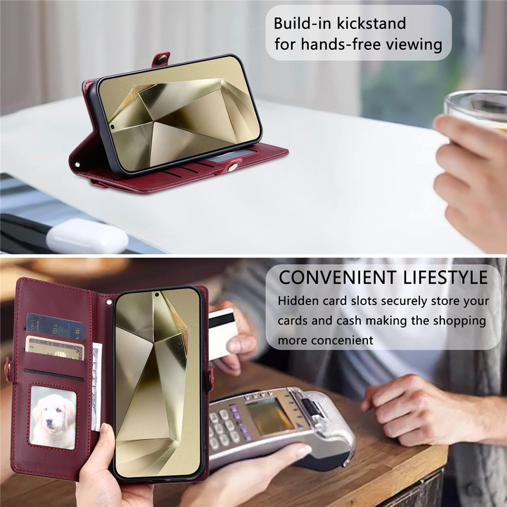 For Samsung Galaxy S26  /  S26 Pro Leather Case with Wrist Strap Wallet Stand Phone Cover