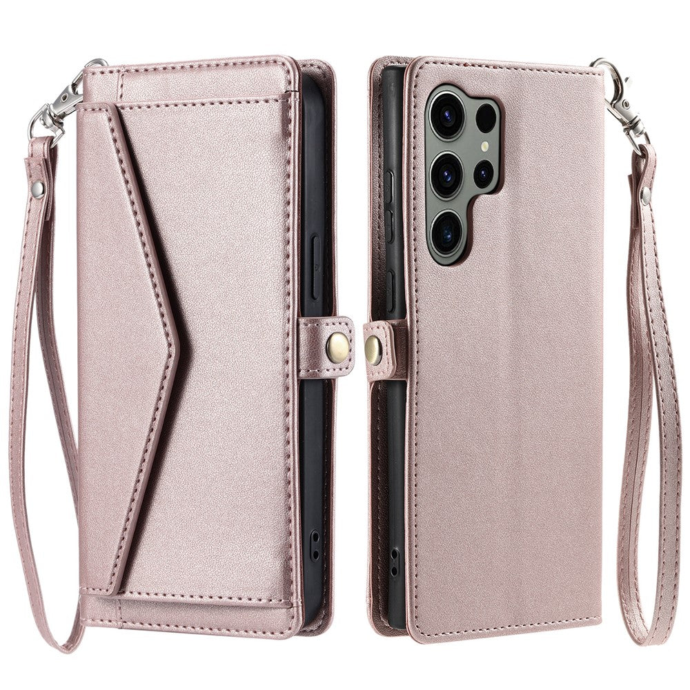 For Samsung Galaxy S26 Ultra Leather Case with Wrist Strap Wallet Stand Phone Cover