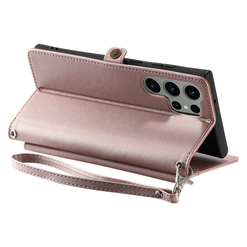 For Samsung Galaxy S26 Ultra Leather Case with Wrist Strap Wallet Stand Phone Cover